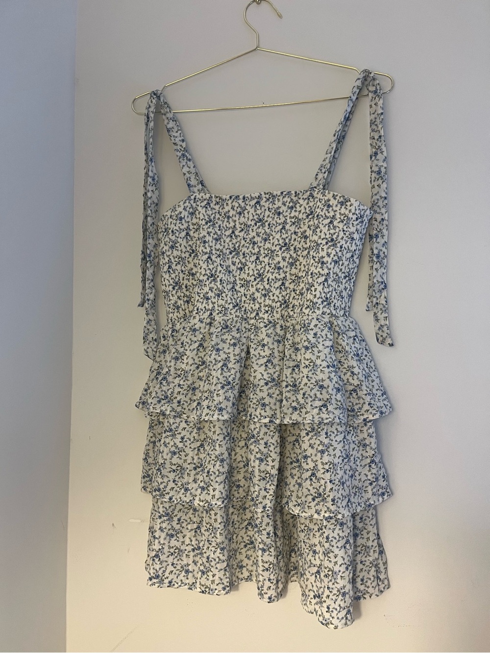 Francesca's Collections White Mini Dress with Blue Floral Print